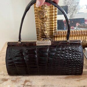 Gorgeous Vintage French Brown Crocodile Kelly Style Bag